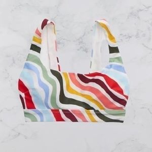 **NEW** AERIE BANDED WIDE STRAP SCOOP BIKINI TOP, MULTICOLOR ABSTRACT
